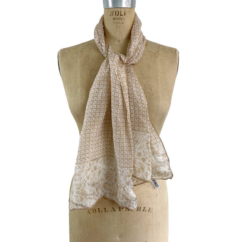 Baar and Beard narrow scarf - tan on ecru floral